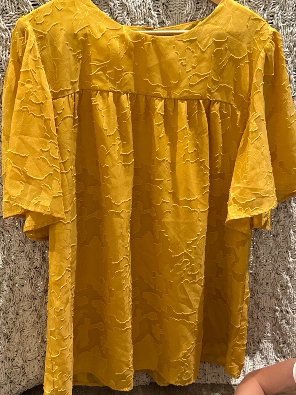 Textured Mustard Yellow Flutter Sleeve Blouse